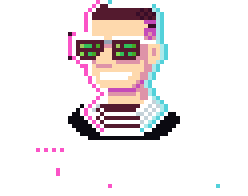 hakluke lockup, full colour: pixel avatar above the pixel wordmark